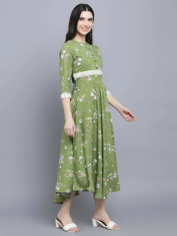 Best Deal of the Day Myshka Women Green Floral Midi Dress