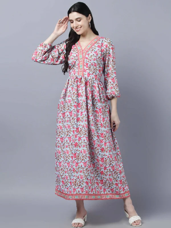 Weekend Bargain Bonanza Myshka Women Red Printed Pure Cotton Maxi Dress