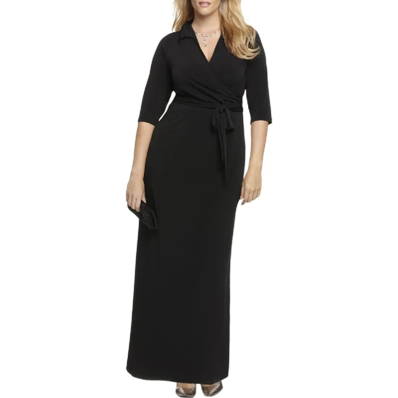 NY Collection Womens Plus Faux-Wrap A-Line Maxi Dress