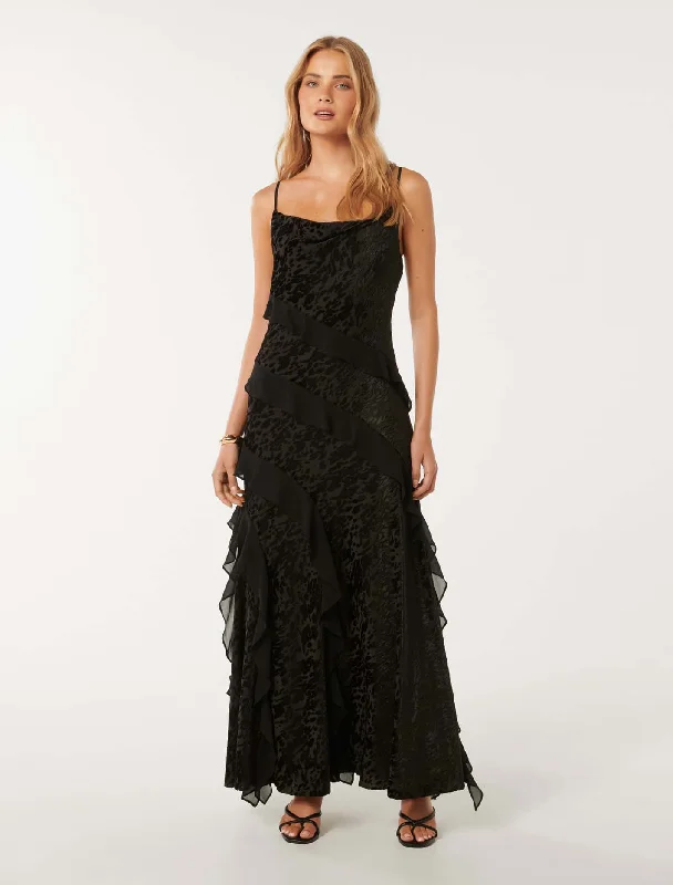 Weekend Offers You Love Piper Velvet Ruffle Maxi Dress