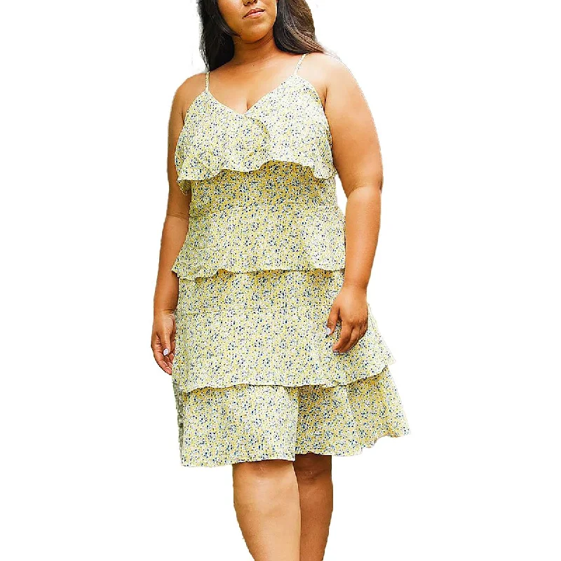 Shop & Save Big Pleione Womens Plus Floral Tiered Cocktail And Party Dress