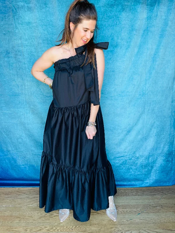 Final Clearance Poplin One Shoulder Maxi Dress