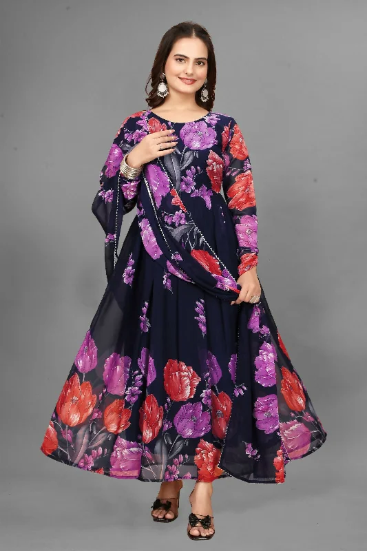 Weekend Mega Deals Preksha Creation Fox Georgette Floral Print Maxi Dress With Dupatta - Navy Blue Weekend Mega Deals Preksha Creation Fox Georgette Floral Print Maxi Dress With Dupatta - Navy Blue