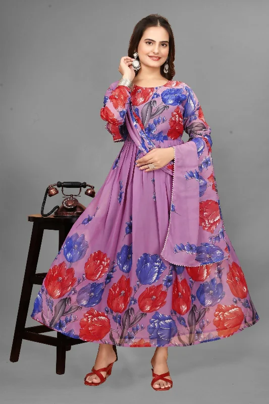 Weekend Special Offers Preksha Creation Fox Georgette Floral Print Maxi Dress With Dupatta - Pink Weekend Special Offers Preksha Creation Fox Georgette Floral Print Maxi Dress With Dupatta - Pink