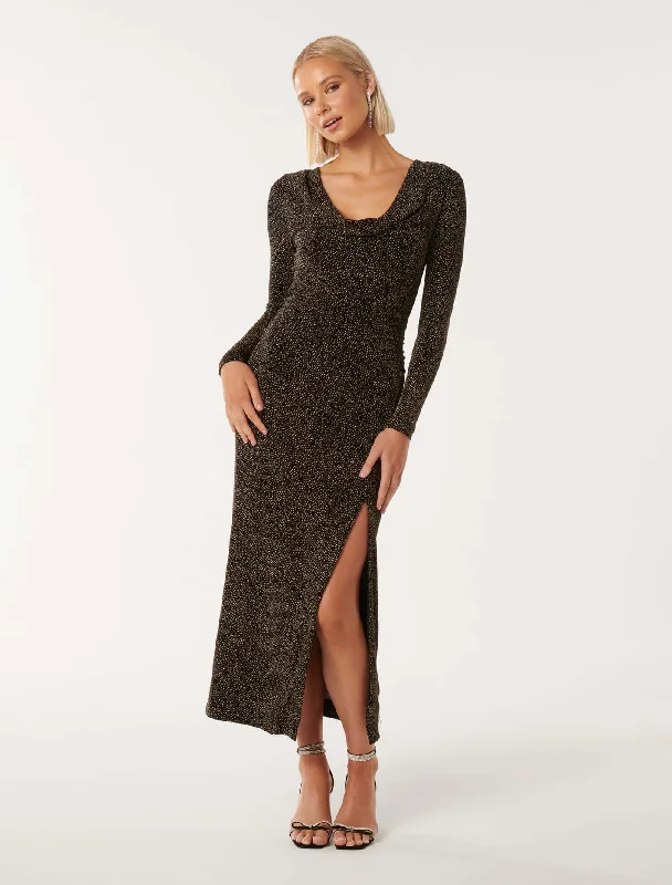 Weekend Best Buys Reva Cowl Neck Glitter Midi Dress