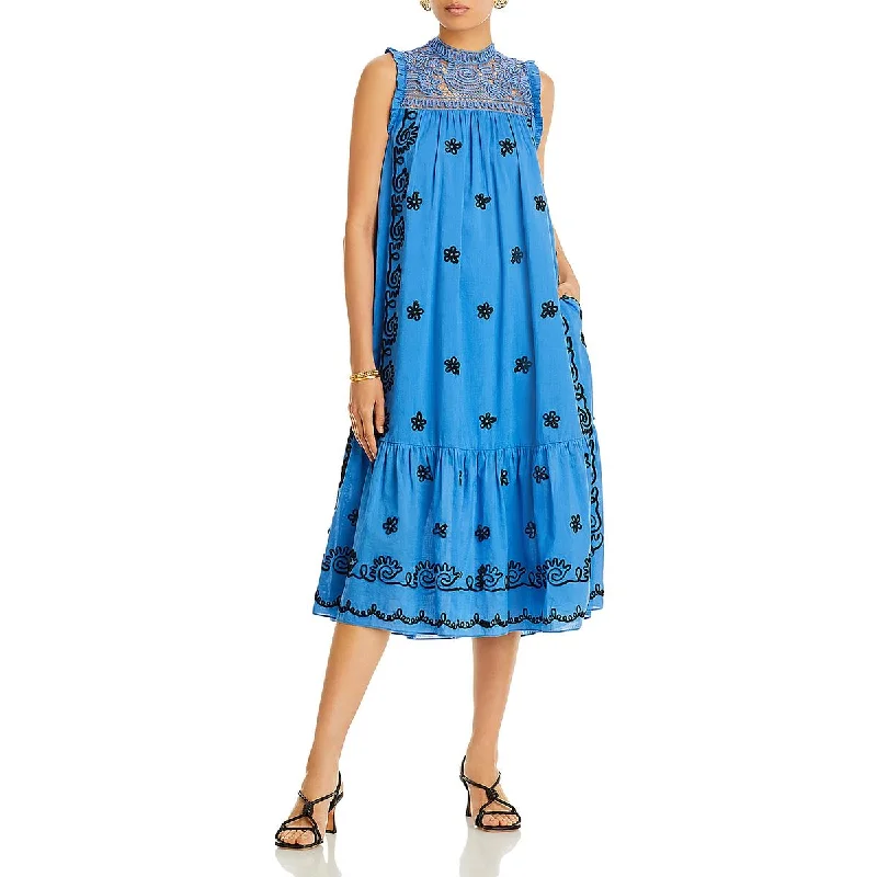 Weekend Super Sale Rhode Womens Lotta Embroidered Long Maxi Dress