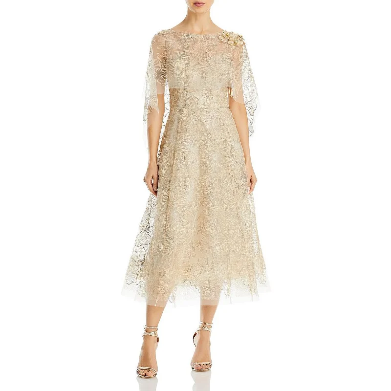 Weekend Super Sale Frenzy Rickie Freeman Teri Jon Womens Metallic Caplet Midi Dress