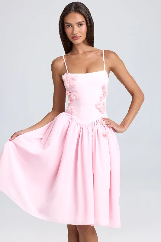 Exclusive Discounts Just for You Floral-Appliqué Midi Dress in Blush