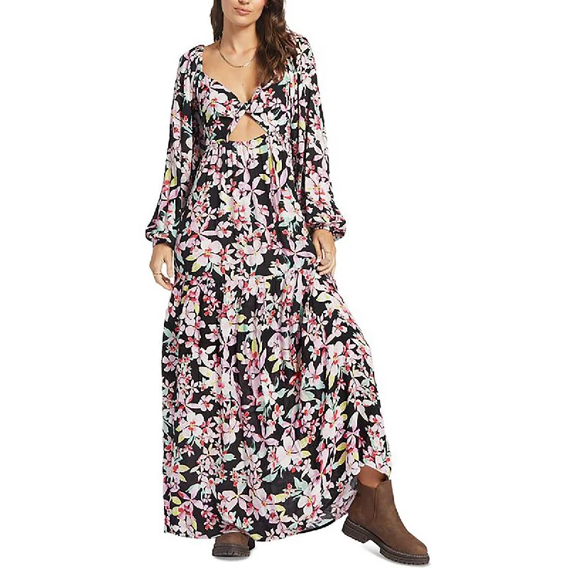 Weekend Top Offers Roxy Womens Juniors Floral Cut-Out Maxi Dress