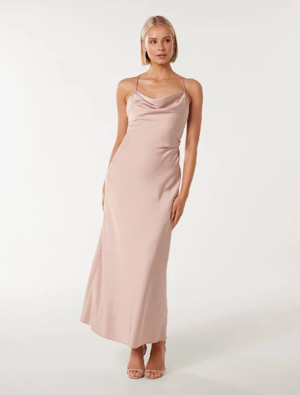 Super Savings Ruby Petite Tie Back Satin Maxi Dress