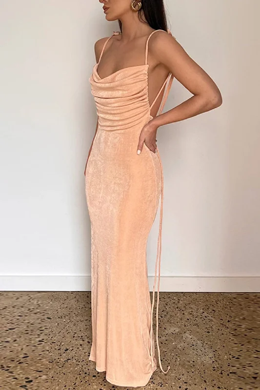 Weekend Only Sale Ruched Strappy Backless Maxi Dress