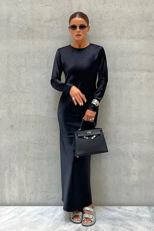 Weekend Price Slash Satin Crew Neck Maxi Dress
