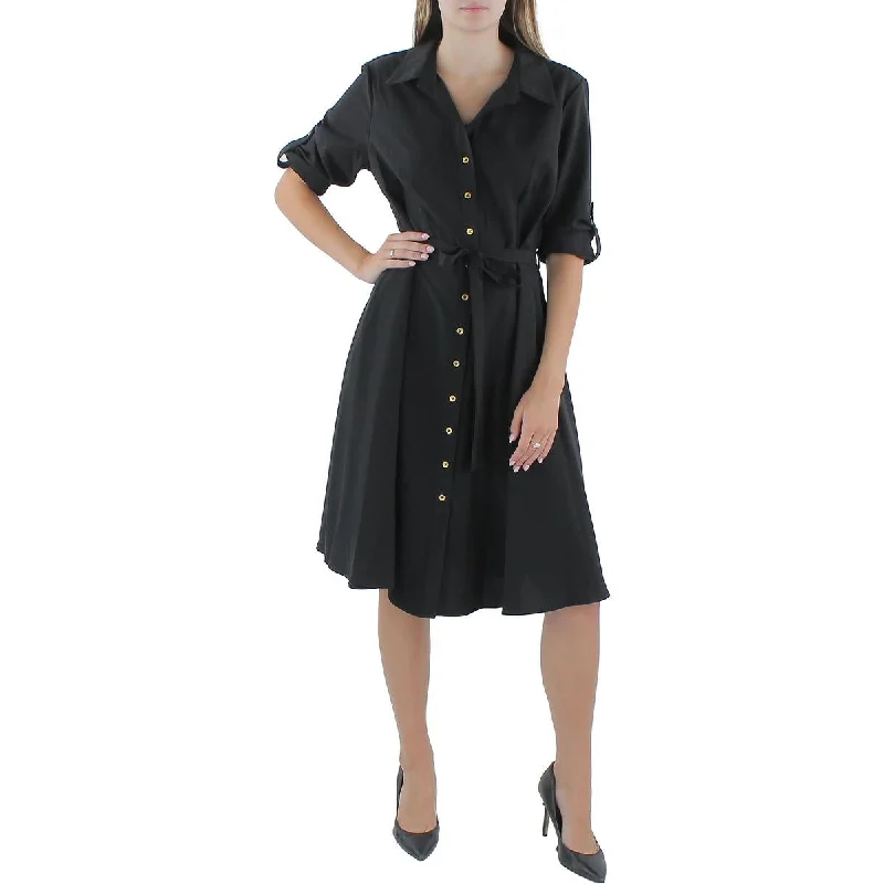 Sharagano Womens Collared Midi Shirtdress