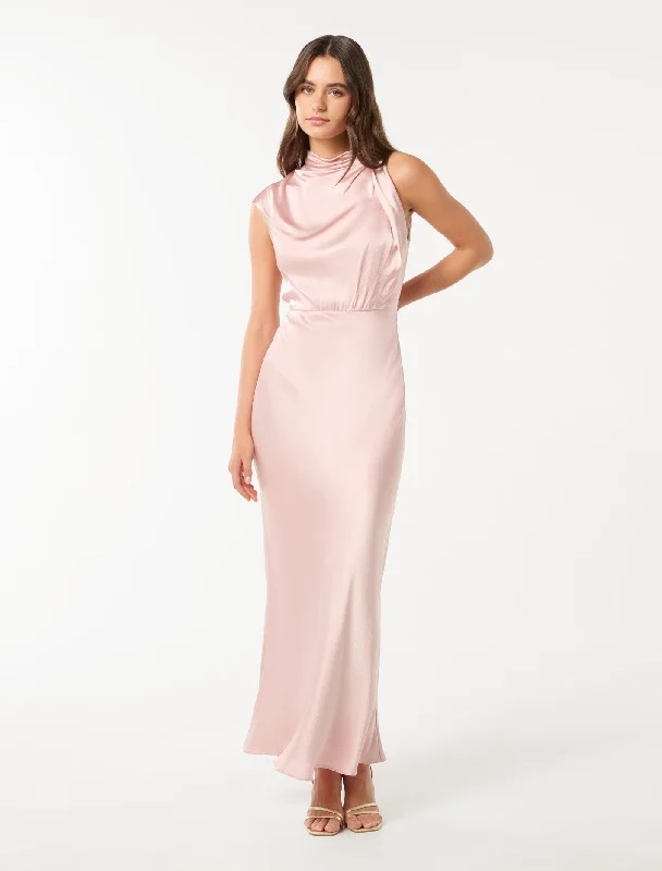 Weekend Bargain Weekends Sienna High Neck Satin Maxi Dress