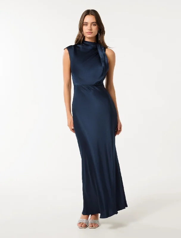 Weekend Flash Offers Sienna High Neck Satin Maxi Dress