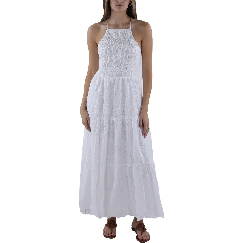 Instant Savings Simplee Womens Eyelet Smocked Maxi Dress
