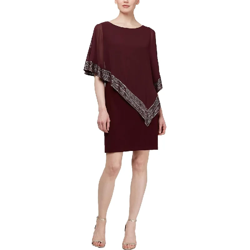 Weekend Hot Deals SLNY Womens Foil Trim Cape Sheath Dress