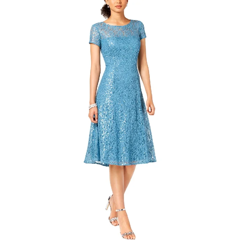 Weekend Shopping Madness SLNY Womens Lace Sequined Midi Dress