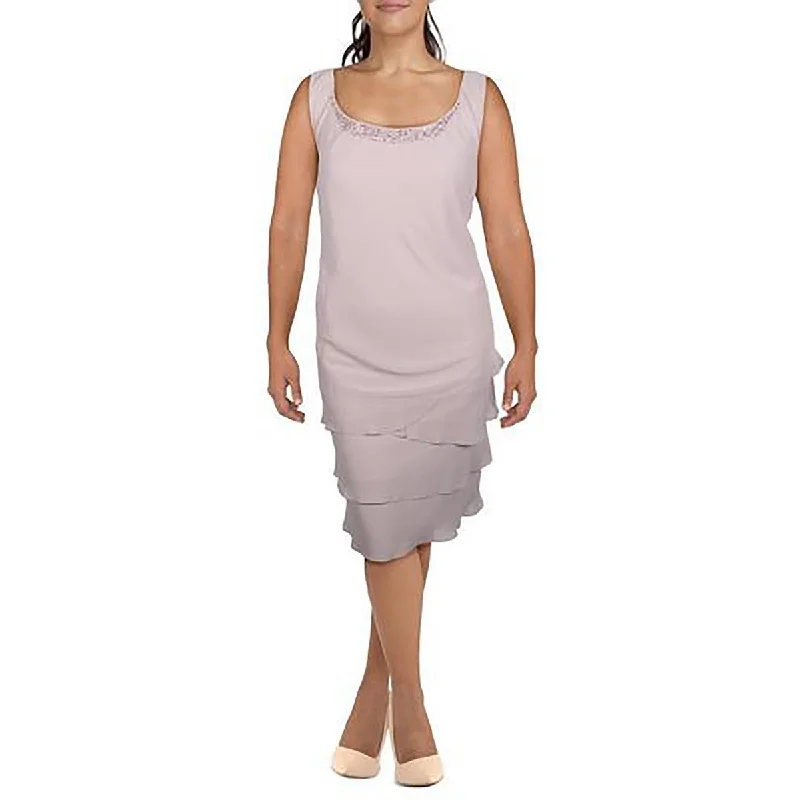 Weekend Steals Await SLNY Womens Plus Beaded Knee-Length Cocktail and Party Dress