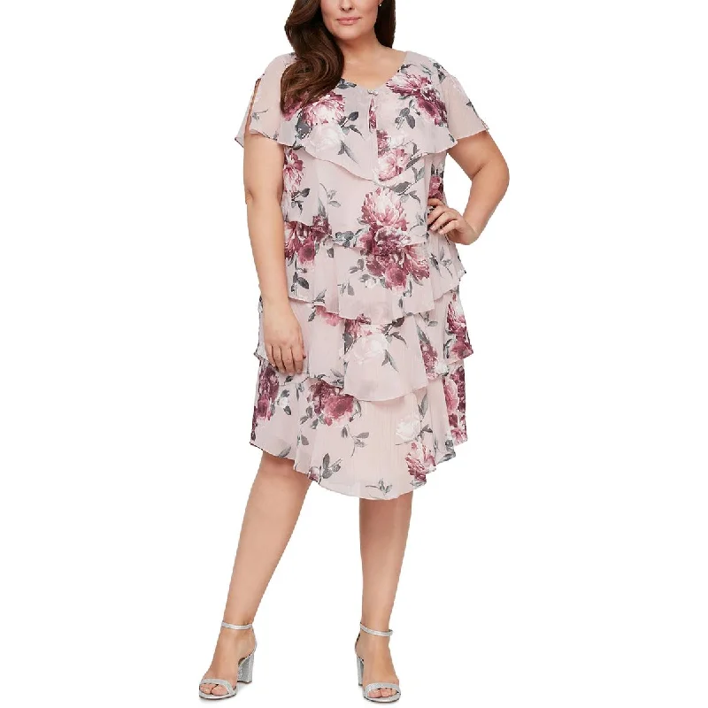 Weekend Price Drop Event SLNY Womens Plus Metallic Chiffon Cocktail And Party Dress