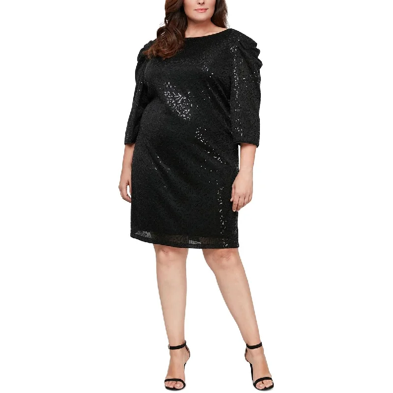 SLNY Womens Plus Sequined Gathered Sheath Dress