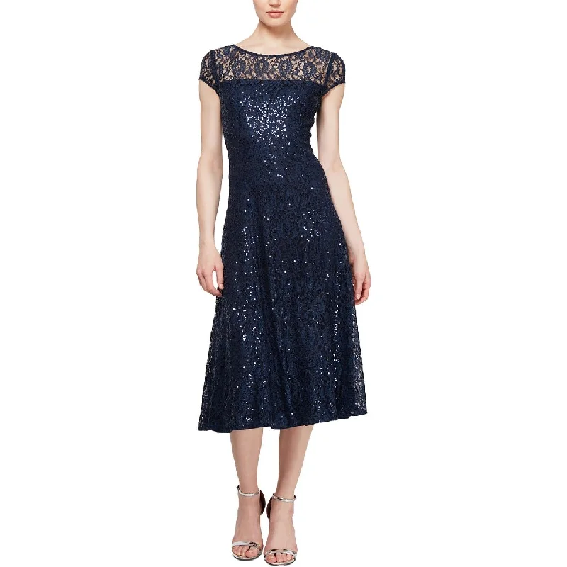 SLNY Womens Sequined Knee-Length Cocktail and Party Dress