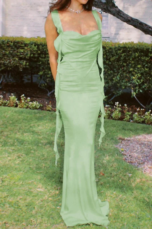 Weekend Low Prices Square Neck Ruffle Ribbon Backless Maxi Dress