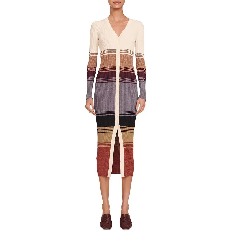 Weekend Steals STAUD Womens Shoko Striped Midi Sweaterdress