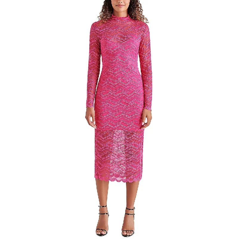 Limited-Time Discount Steve Madden Womens Vivienne Lace Mock Neck Midi Dress