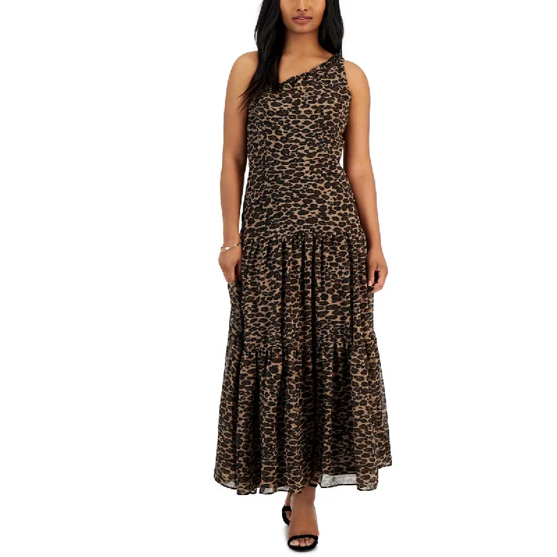 Taylor Womens Animal Print Chiffon Maxi Dress