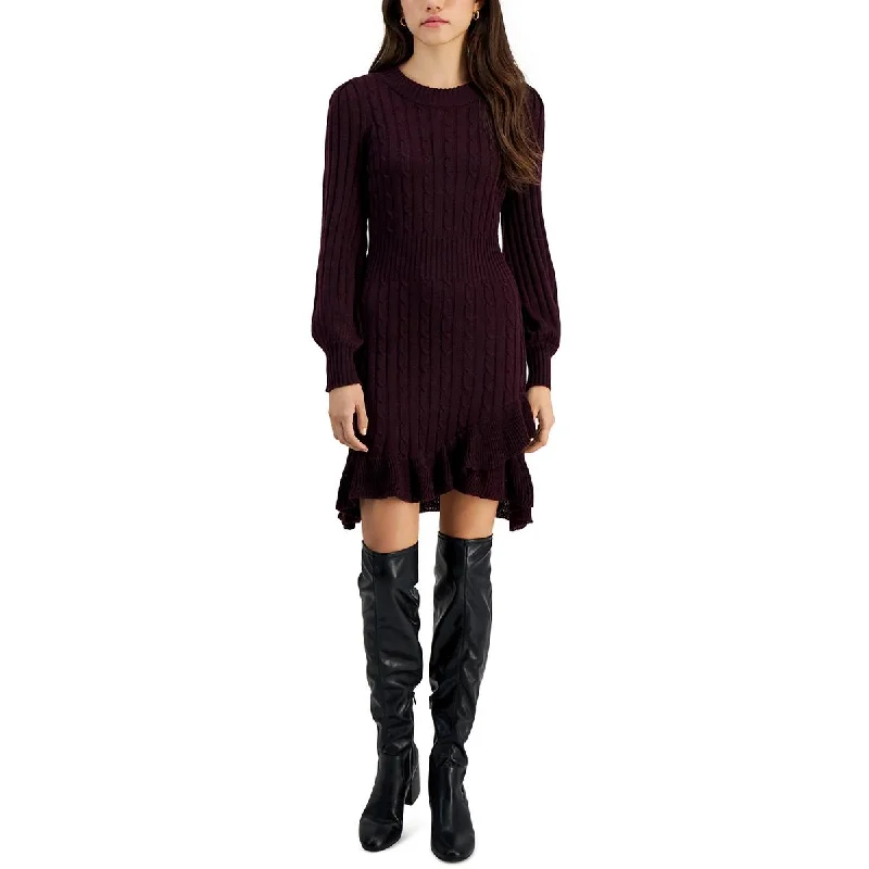 Price Cut Alert Taylor Womens Petites Cable Knit Ruffled Sweaterdress