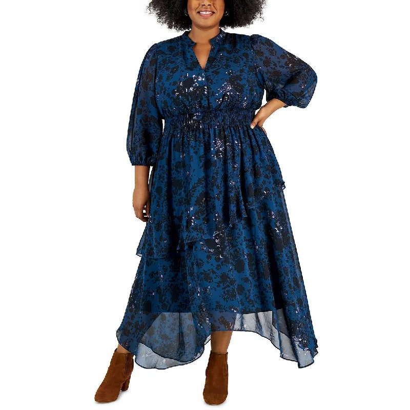 Season-End Deals Taylor Womens Plus Chiffon Tiered Maxi Dress
