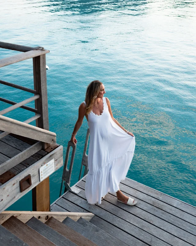 Big Offers The Jetset - White Linen Vacation Dress