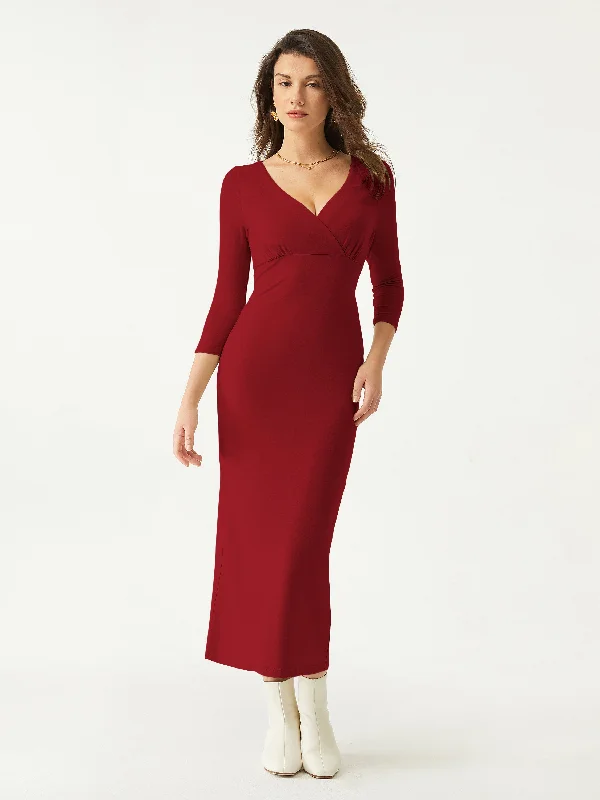 Weekend Special Three Quarter Sleeves Surplice Dress