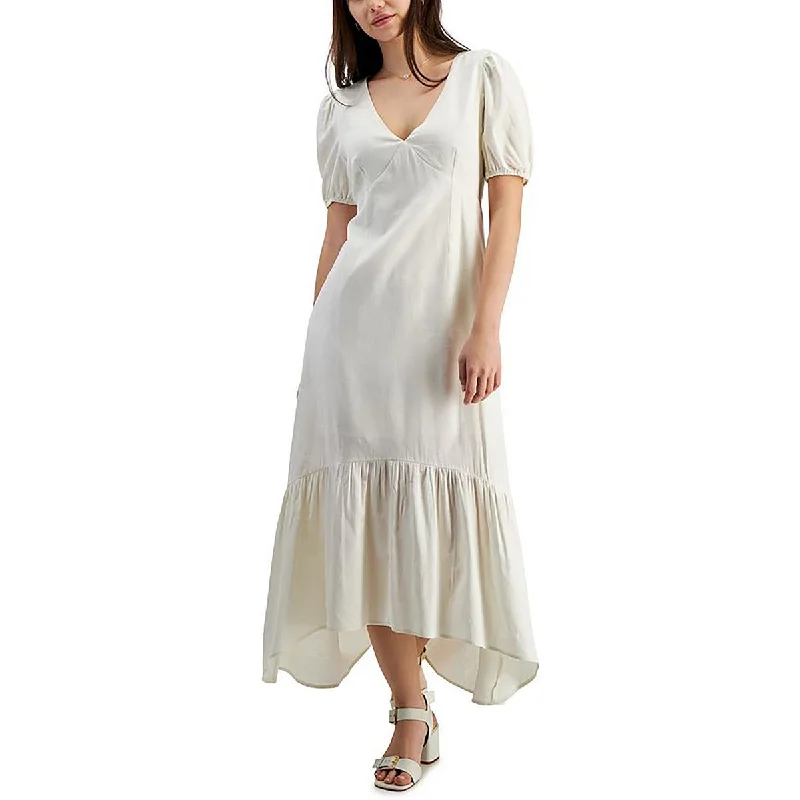Deal Frenzy Tinsel Womens Juniors Linen Blend V-Neck Maxi Dress