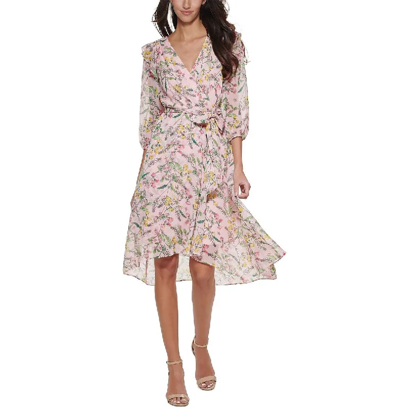 Flash Price Drops Tommy Hilfiger Womens Chiffon Faux-Wrap Midi Dress