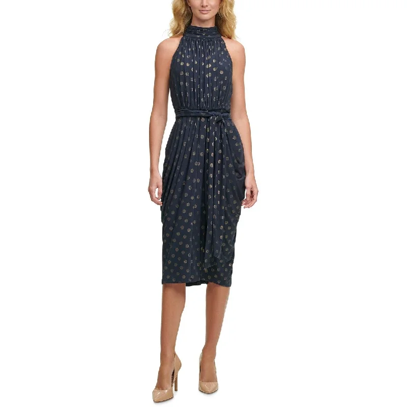 Deal of the Week Tommy Hilfiger Womens Mock Neck Polka Dot Midi Dress