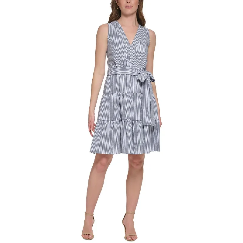 Weekend Bargain Weekends Tommy Hilfiger Womens Petites Tie Waist Tiered Midi Dress