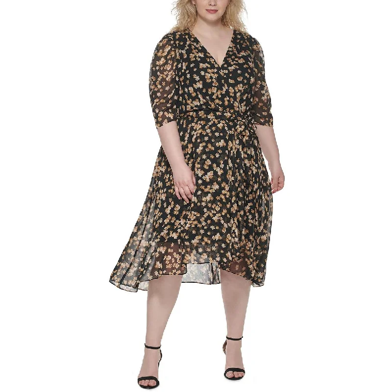 Shop Now, Save More Tommy Hilfiger Womens Plus Chiffon Floral Midi Dress