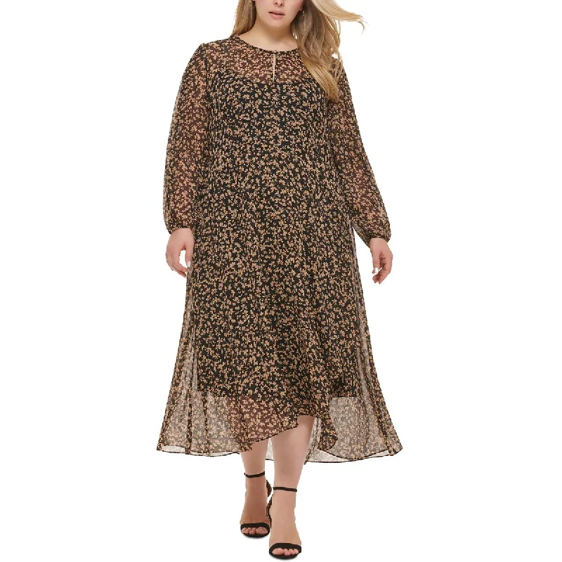 Weekend Deal Fever Tommy Hilfiger Womens Plus Floral Print Keyhole Maxi Dress