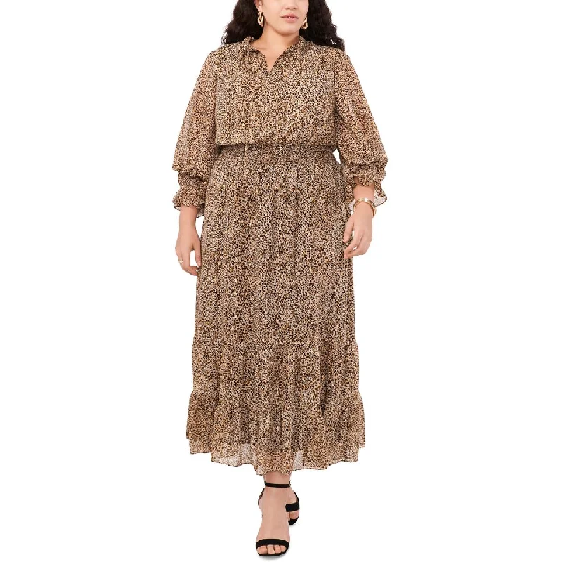 Weekend Only Sale Vince Camuto Womens Animal Print Tiered Maxi Dress
