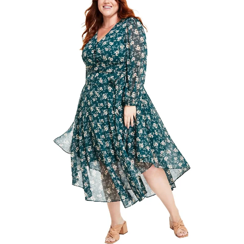 Today's Offer Vince Camuto Womens Plus Floral Print Handkerchief Hem Maxi Dress