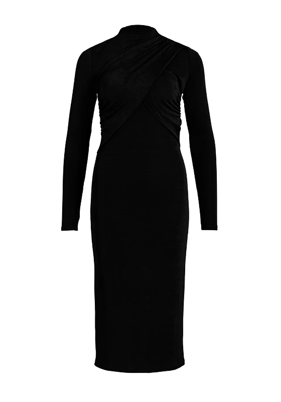 Vila Verona Funnel Neck Midi Dress, Black