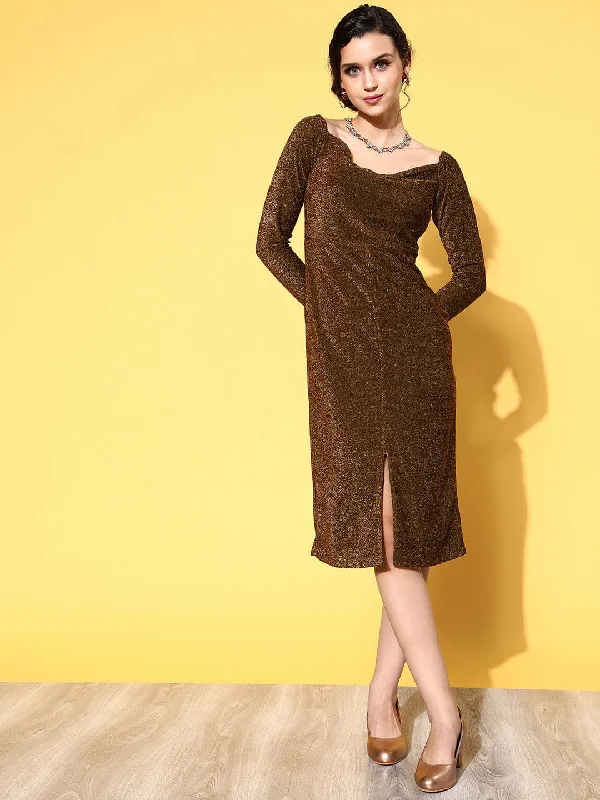 Shop & Save Today Lyush Women's Gold Lurex Off Shoulder Midi Dress