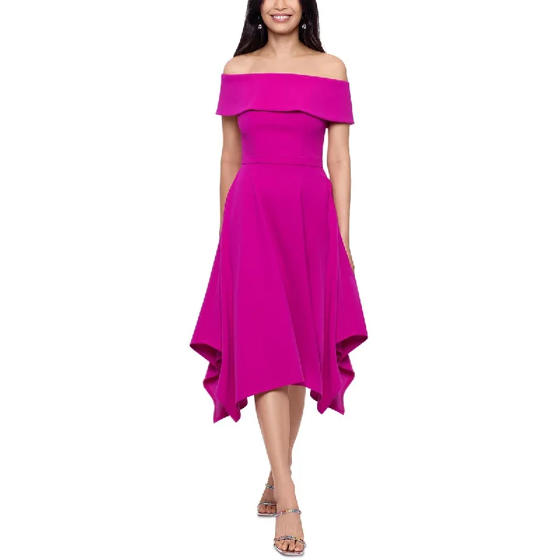 Weekend Special Shopping Event X by Xscape Womens Handkerchief Hem Off-The-Shoulder Cocktail and Party Dress Weekend Special Shopping Event X by Xscape Womens Handkerchief Hem Off-The-Shoulder Cocktail and Party Dress