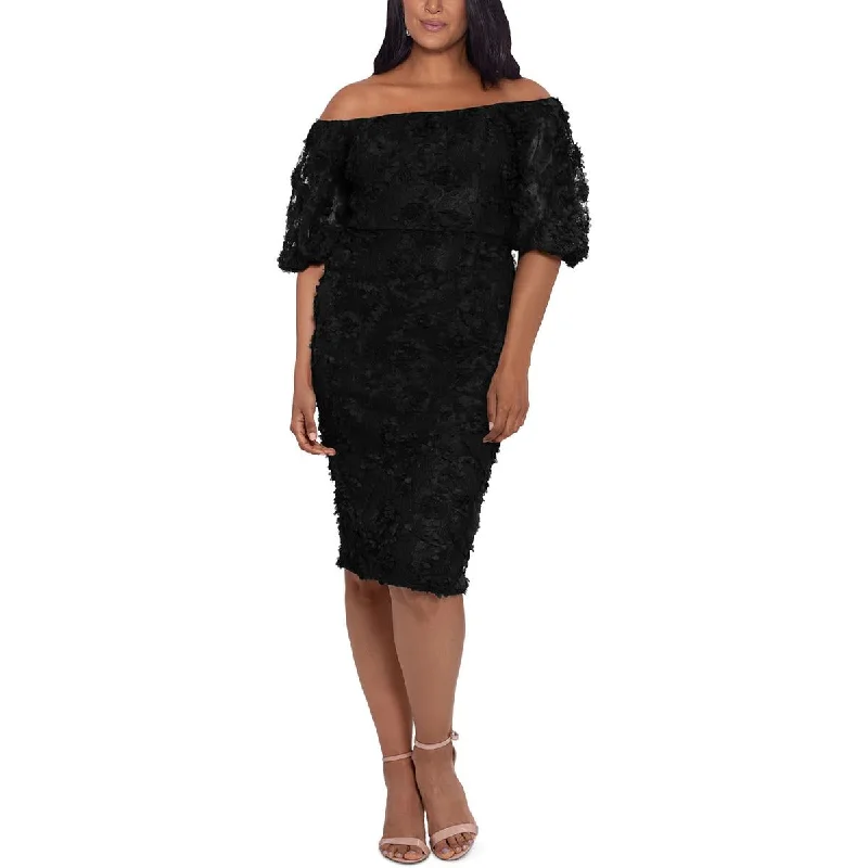 Xscape Womens Plus Floral Knee-Length Cocktail and Party Dress