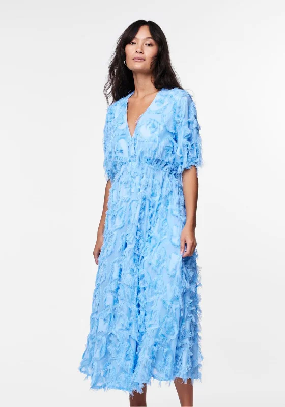 Y.A.S Pazylla Feathered A Line Maxi Dress, Alaskan Blue