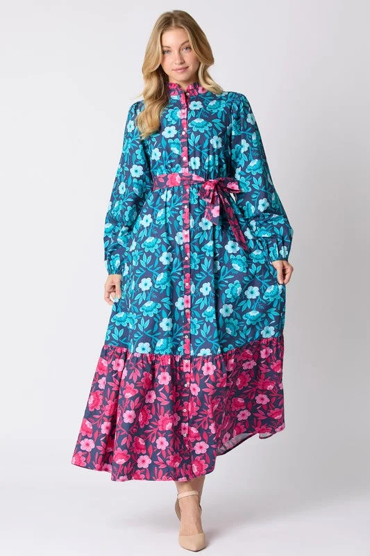 Weekend Clearance Event Floral Printed Mixed Tie Waist Maxi Dress