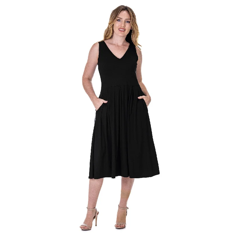 Weekend Only Savings 24seven Comfort Apparel Fit and Flare Midi Sleeveless Dress with Pocket Detail Weekend Only Savings 24seven Comfort Apparel Fit and Flare Midi Sleeveless Dress with Pocket Detail