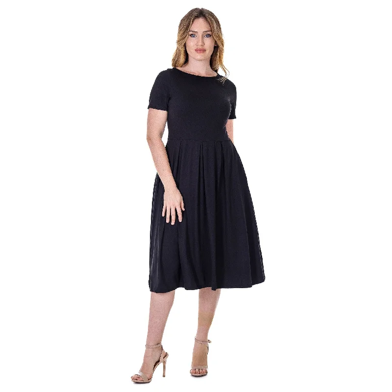 Weekend Shopping Highlights 24seven Comfort Apparel Midi Dress with Short Sleeves and Pocket Detail
